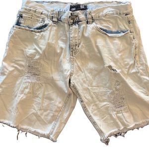RSQ London Skinny Men’s Jeans White Distressed Cotton Bermuda Shorts Size 34
